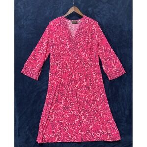 Bob Mackie Womens Faux Wrap Dress Size XL Pink Geometric Artsy‎ Career